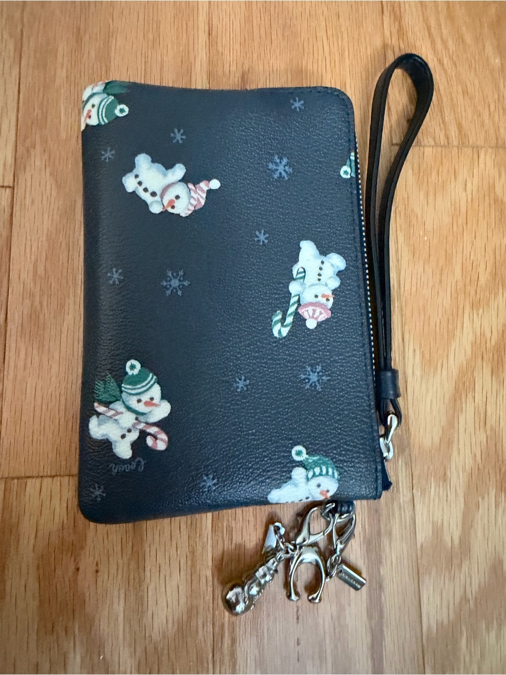 Coach Navy Novelty Snowman Wristlet with Mini Charms